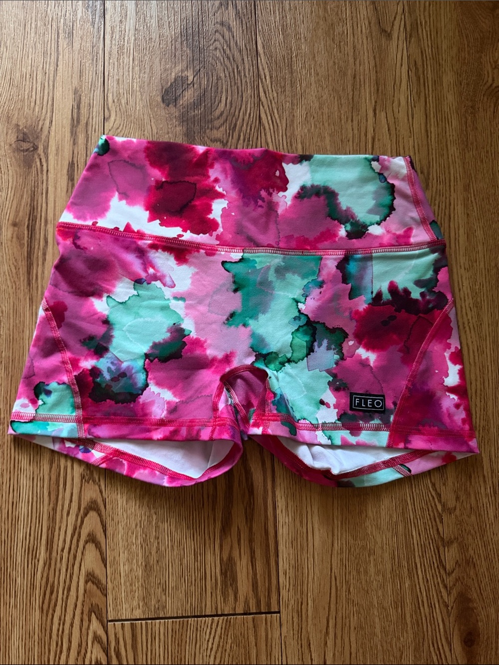 Fleo Pink & Mint Watercolor Athletic Shorts